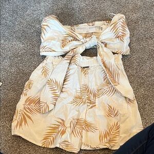 Billabong Kids Dress with Leaf Pattern in Cream and Brown